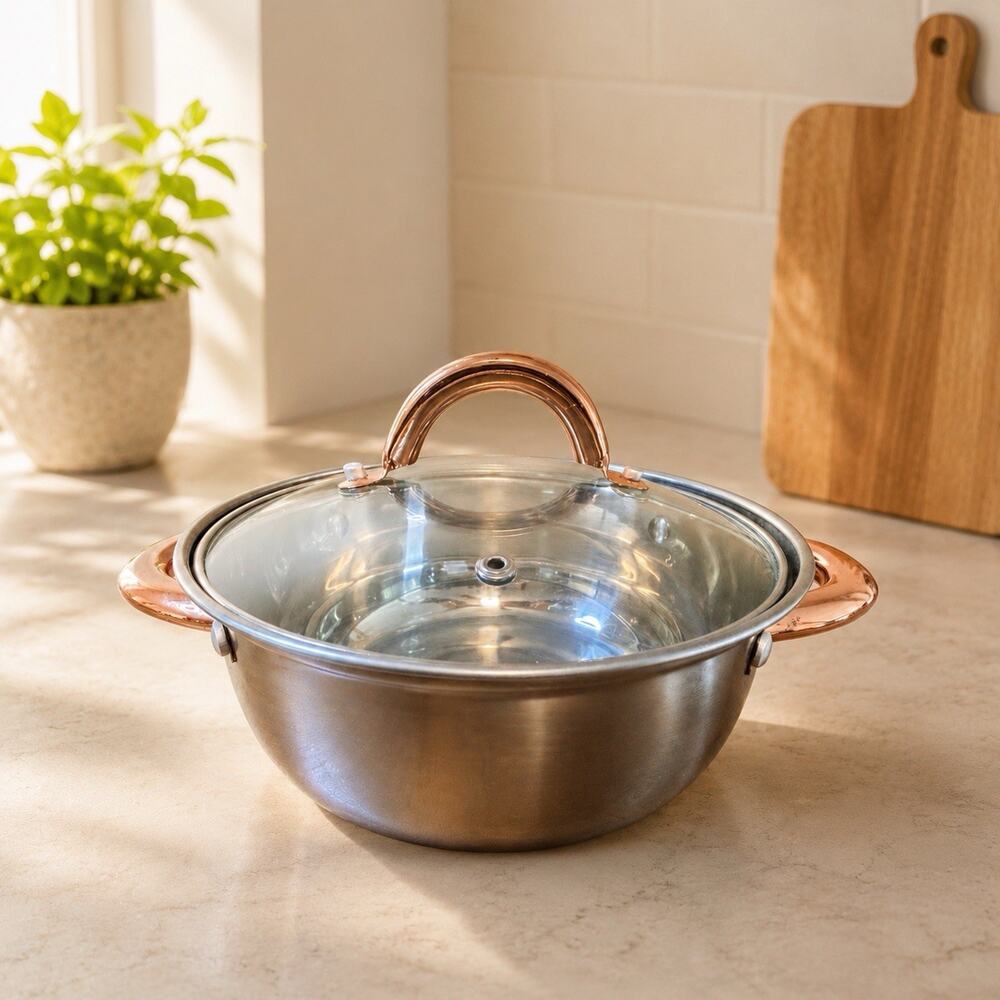 ELLE Gourmet Copper Handle Stainless Steel Covered Casserole Pot 8” Dutch Oven